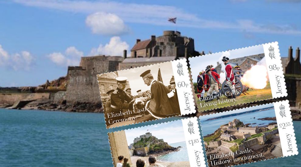 Elizabeth Castle milestone marked in stamps