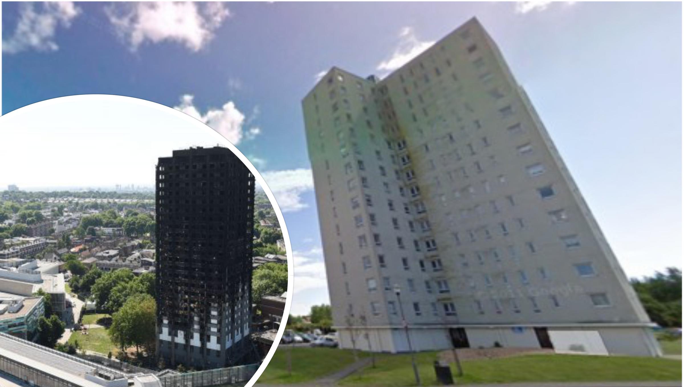 Andium have confirmed that the cladding used on Grenfell Tower (left) has not been used on any of their high-rise buildings, such as Le Marais (right).
