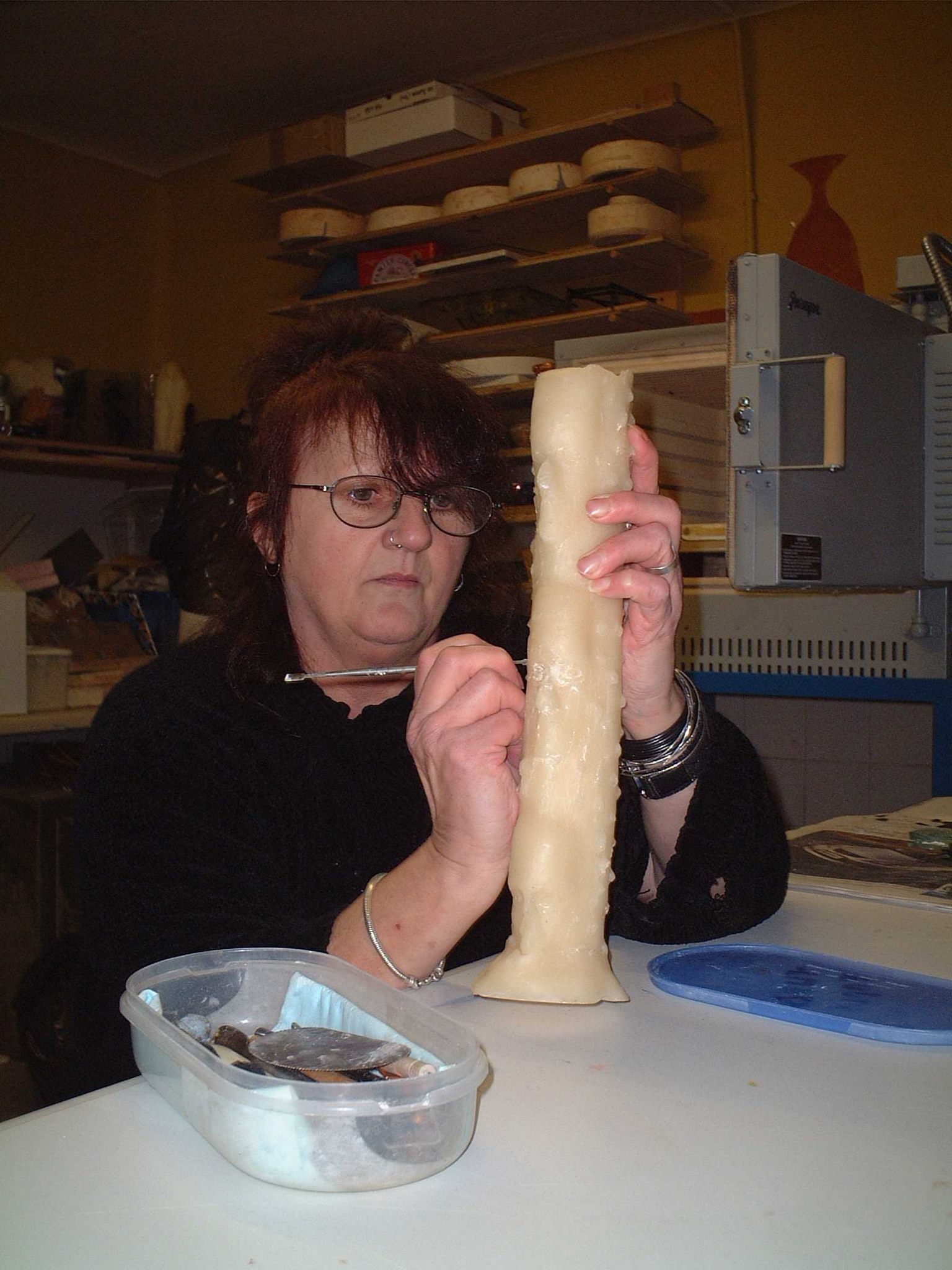 Julie Bolton working on a wax piece