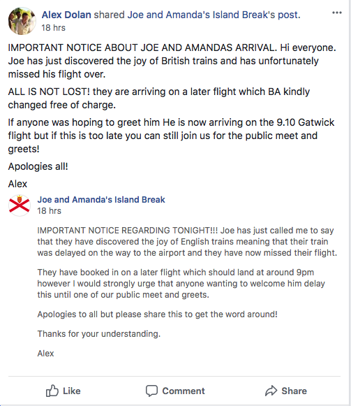 Accidental tourist American Joe hill facebook post delay