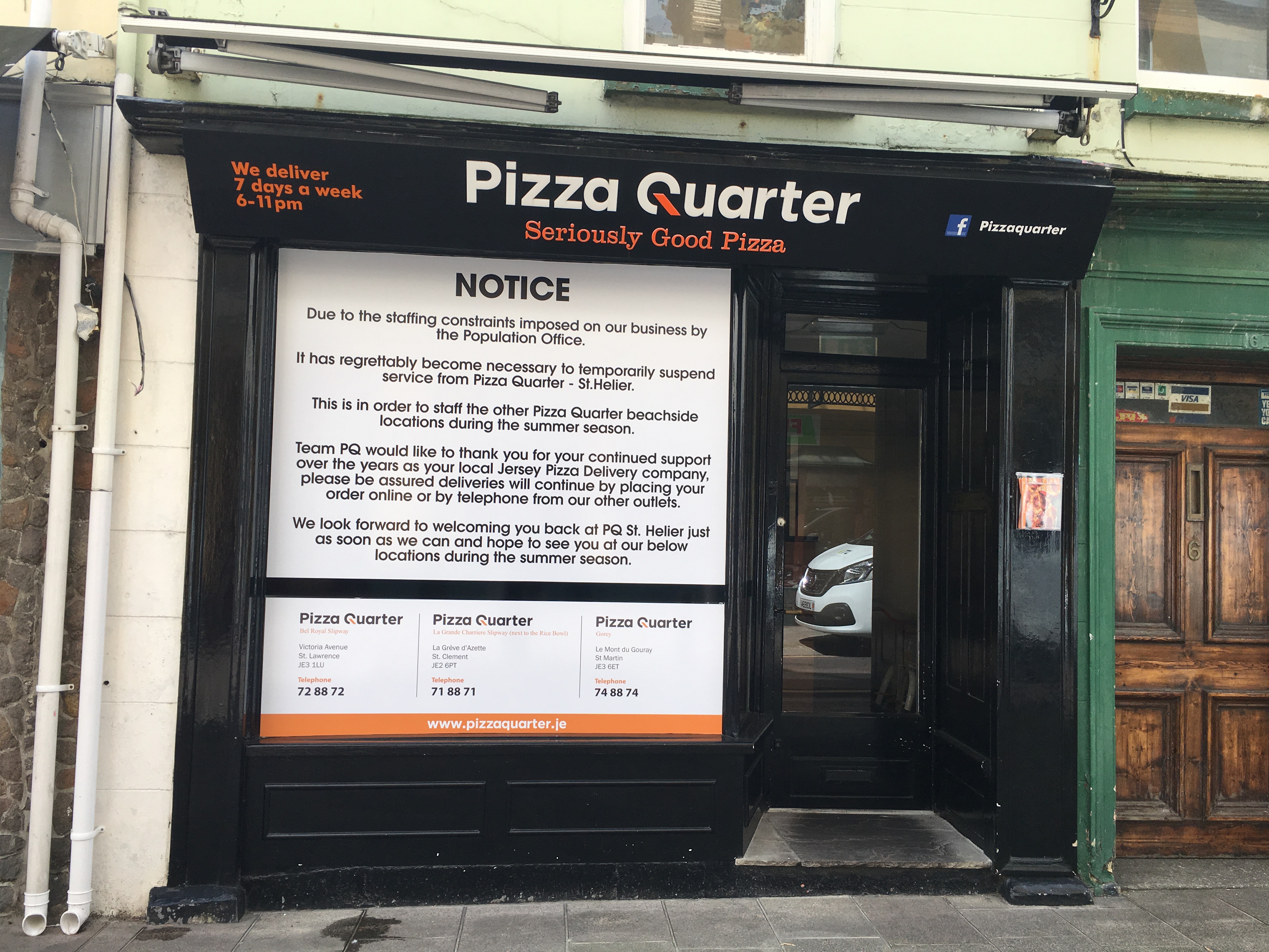 st helier pizza quarter closure population office