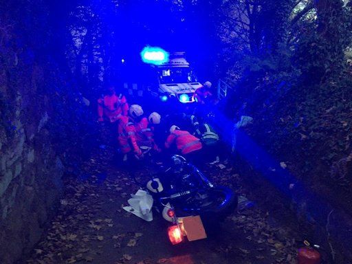 Slippery leaves causes motorcycle crash