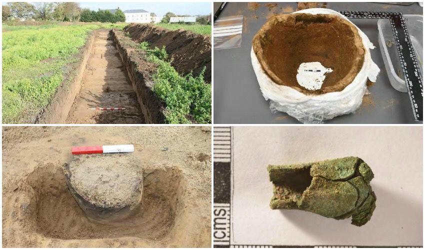 Bronze Age vessel and tools found in hospital field during excavation