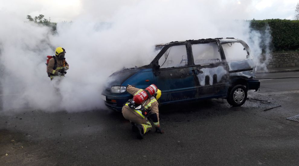 Driver escapes burning van
