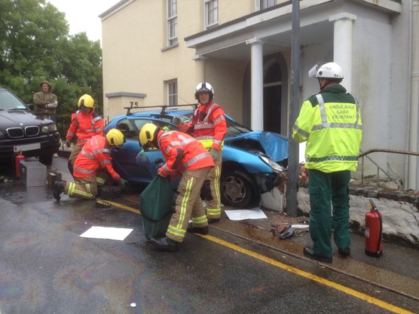 Vehicle overturned in St Brelade and a passenger trapped after car hits wall in St Helier