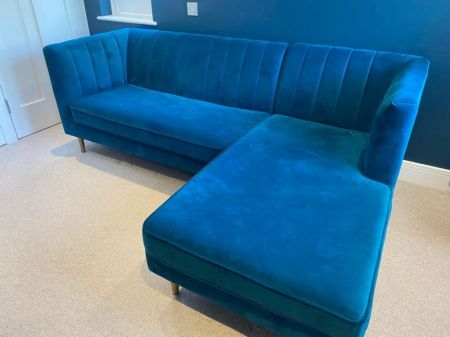 MADE.COM Amicie Right Hand Facing Chaise End Corner Sofa, Seafood Blue Velvet 