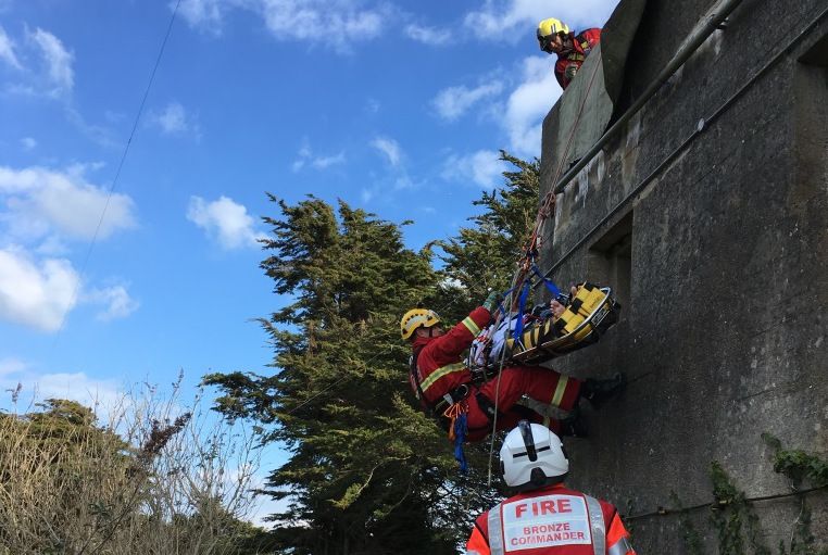 Rope rescue for man injured in bunker fall