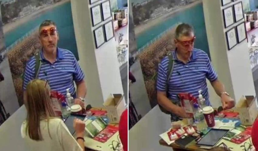 Light-fingered tourist in the frame after picking up Ray Bans off counter