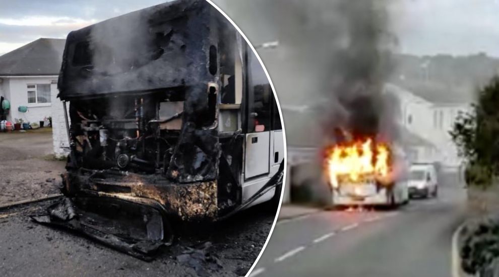 WATCH: Bus catches fire in St. Brelade's Bay
