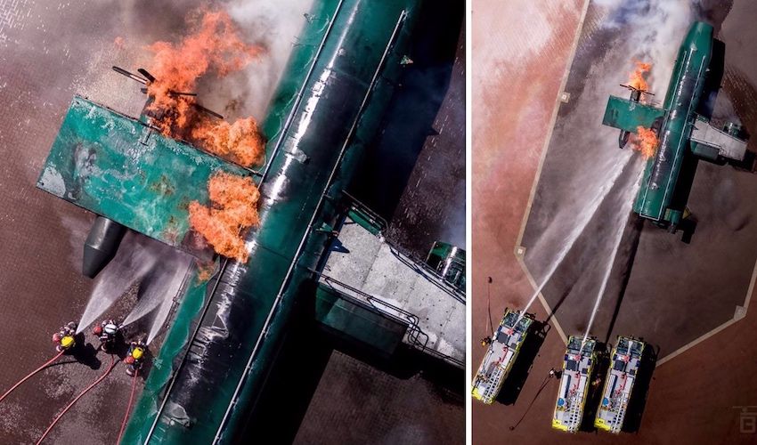 ART FIX: Drone photographer snaps airport fire rescue