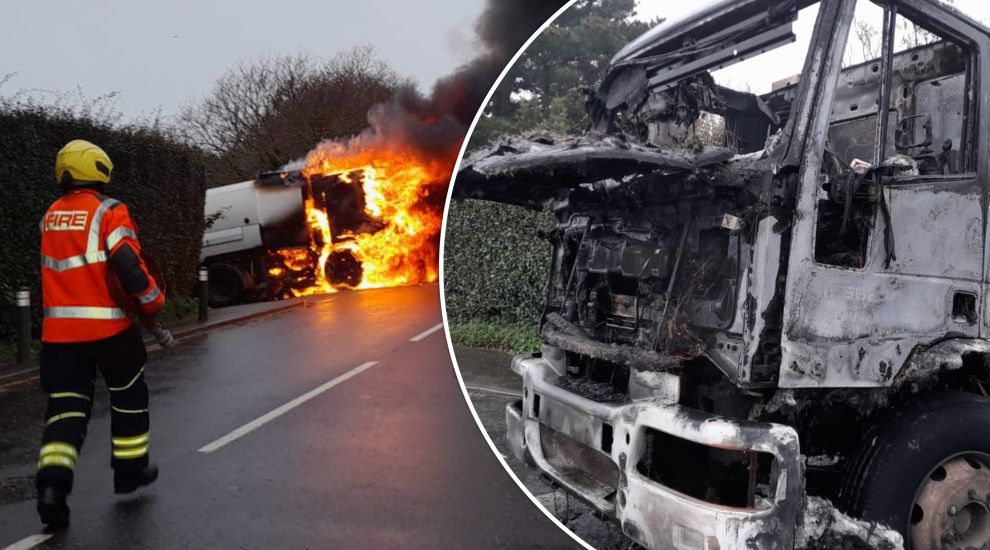 WATCH: Road sweeping van bursts into flames