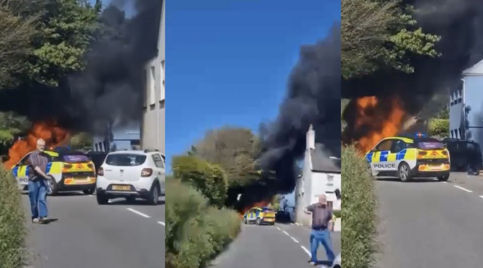 WATCH: Serious car fire closes main road between Five Oaks and Maufant