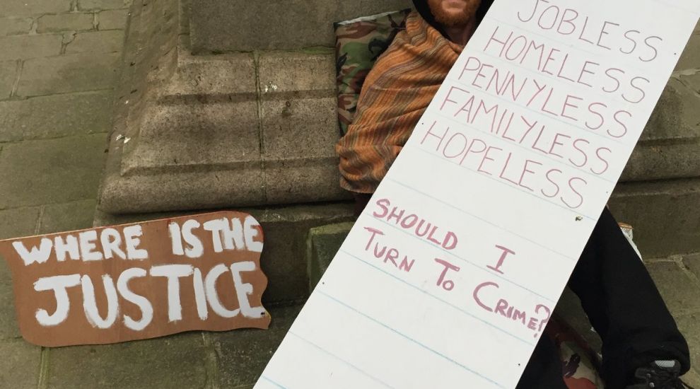 Homeless, jobless and penniless: protester makes stand in Royal Square