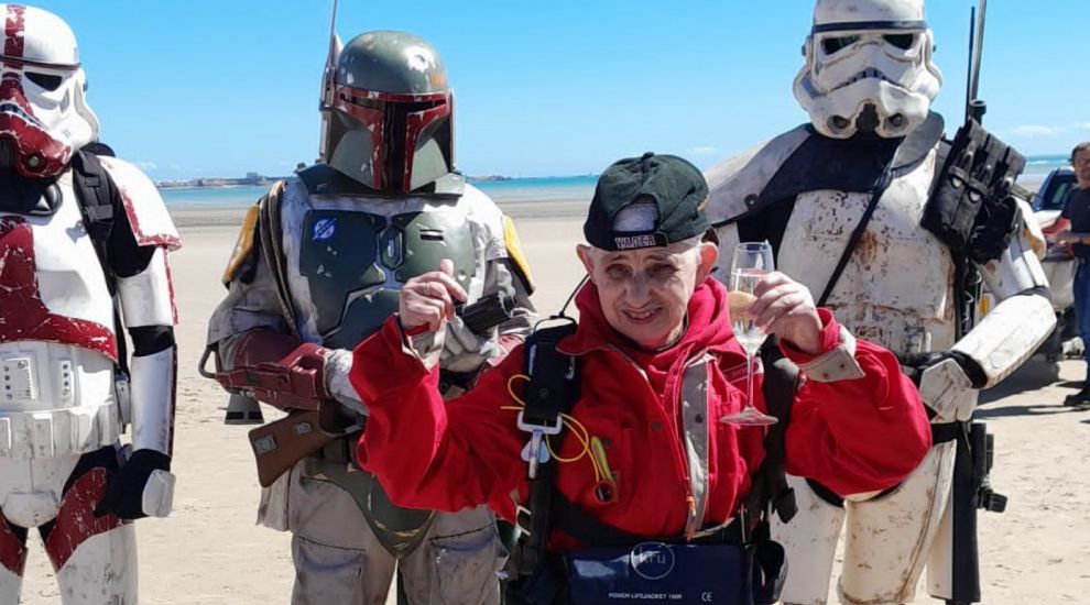 Stormtroopers and champagne for fundraising skydiver