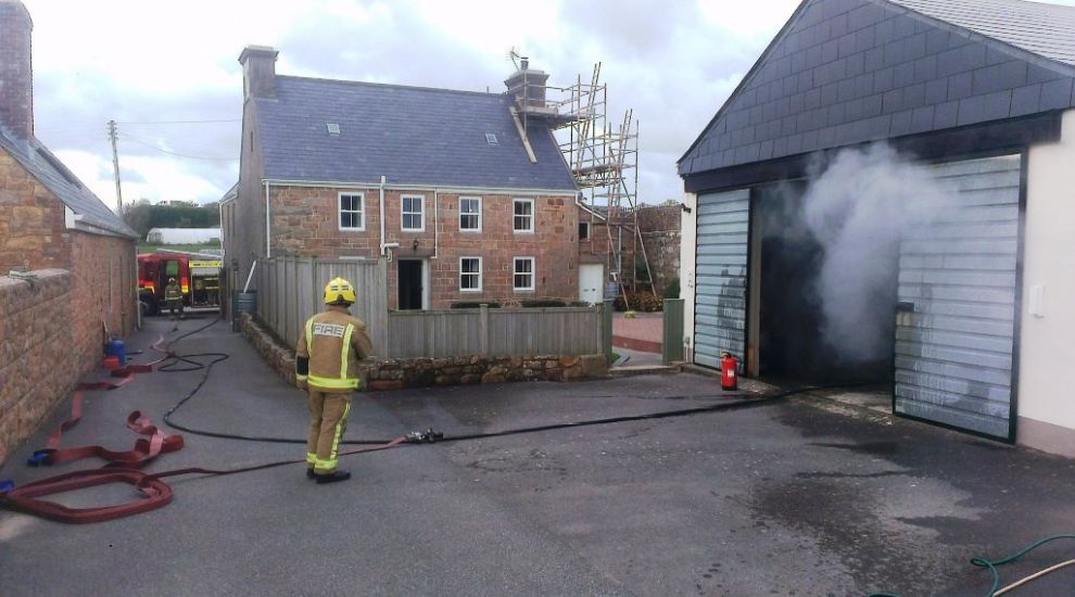 Garage fire tackled in St Brelade
