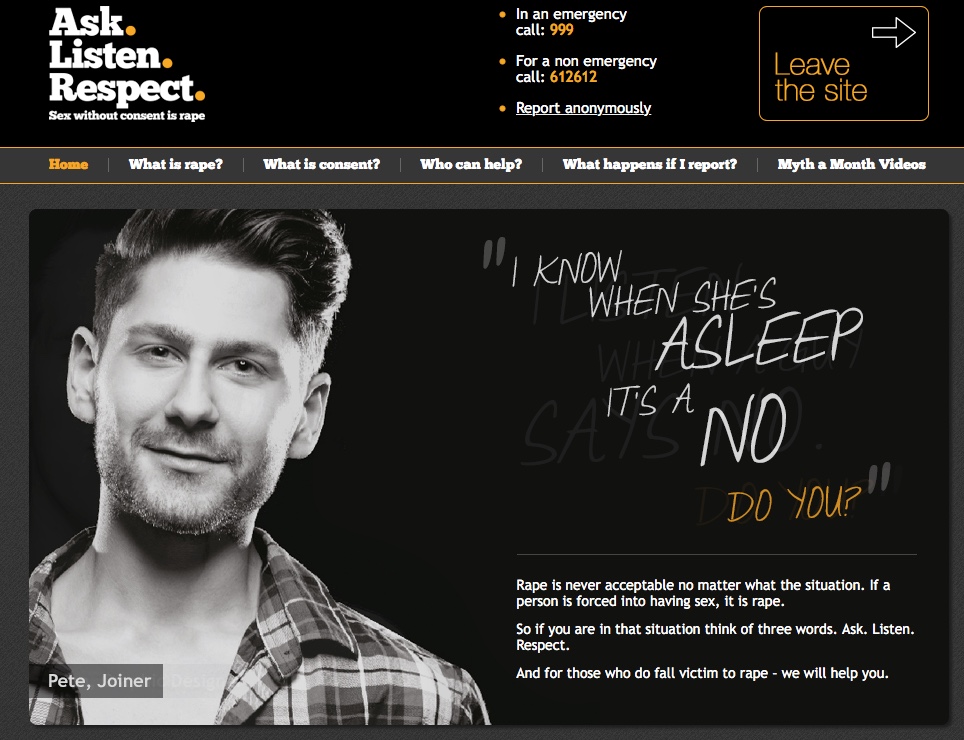 Ask. Listen. Respect. consent campaign screenshot