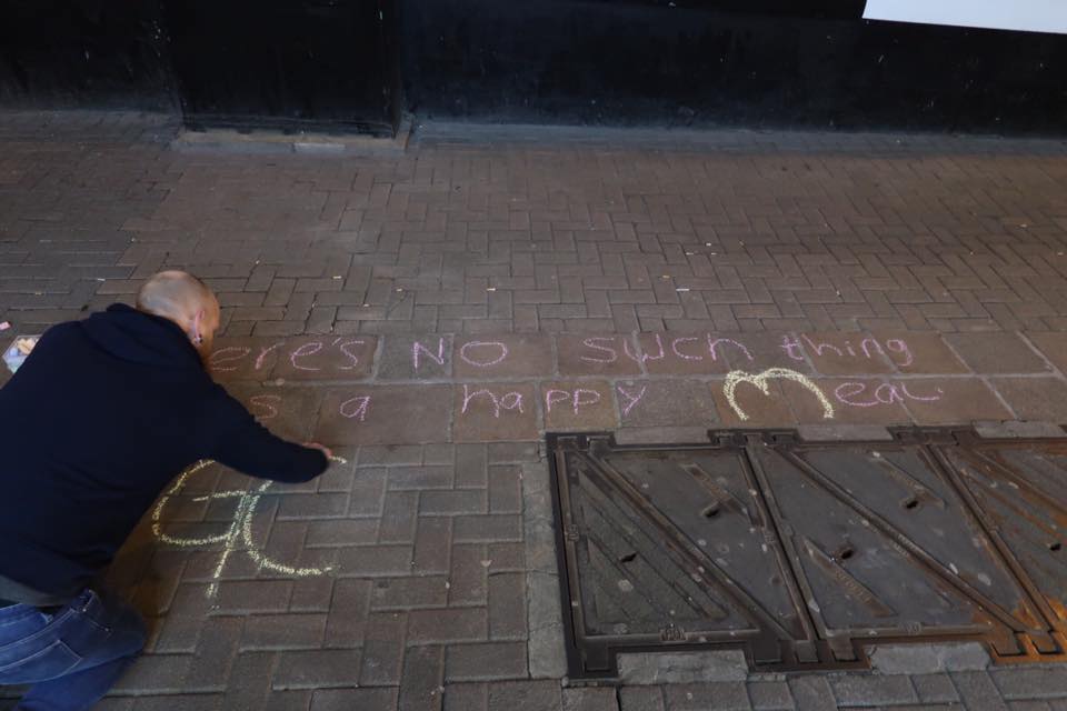 vegan chalk graffiti McDonalds West Centre Paul Miller