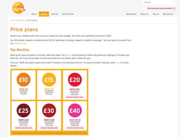 Sure mobile phone price plan