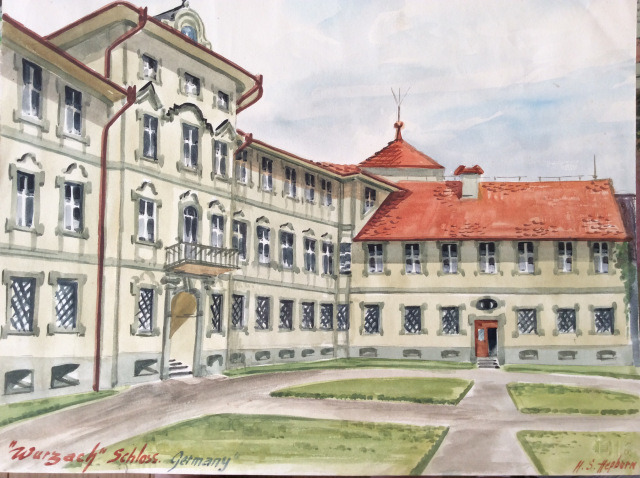 Bad Wurzach painted by Jersey internee Harold Hepburn in 1943.