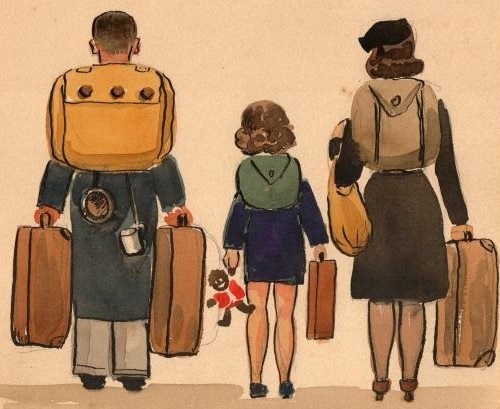 Family on their way to the internment camp. Biberach. Bad Wurzach. Deportations.