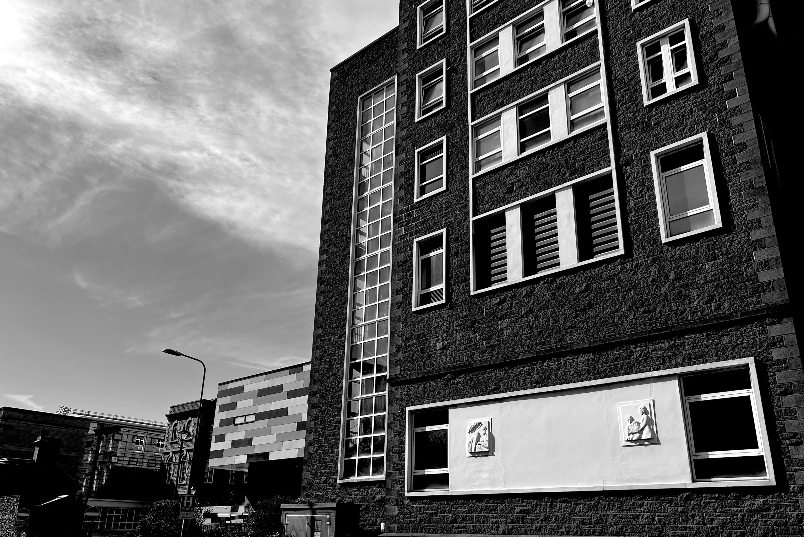 hospital back and white