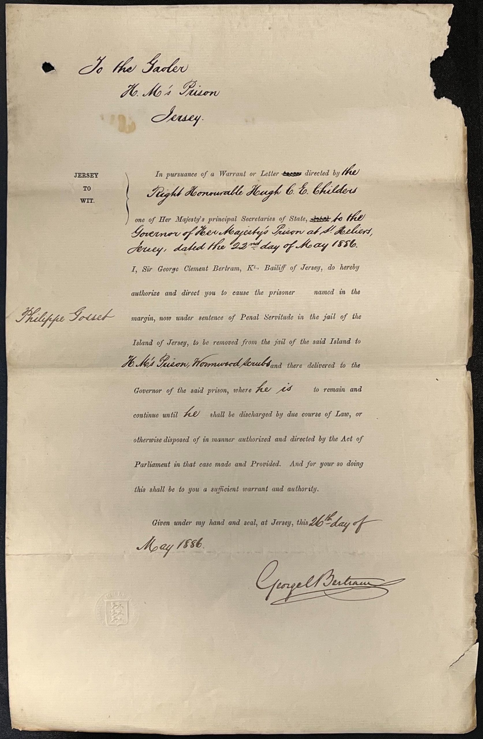 Warrant_signed_by_the_Bailiff_authorising_Philippe_Gossets_transfer_from_prison_in_Jersey_to_Wormwood_Scrubs_1886_Jersey_Heritage.jpg