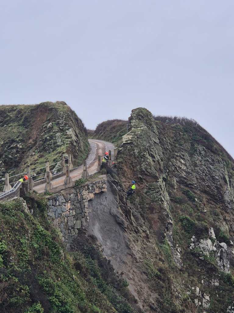 Rope access specialists have travelled to Sark to fix the damage to La Coupée.