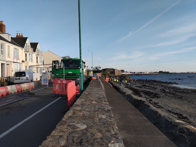Engineers have started work on the sea wall at Les Banques.