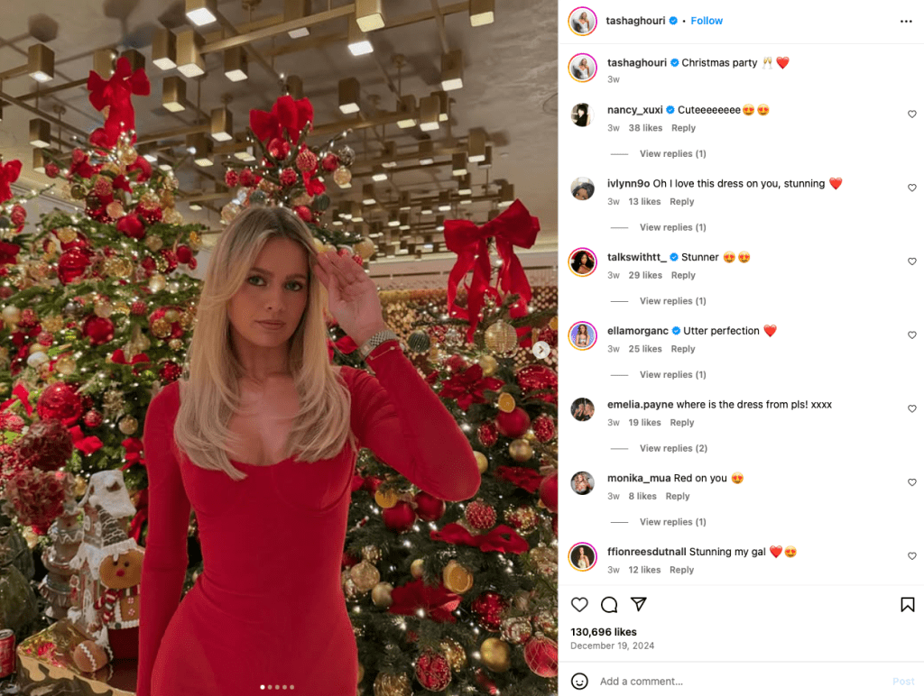 This picture of Tasha Ghouri, from her Instagram account, has been shared on the Raya app as she's reported to be looking for new love after splitting from Guernsey's Andrew Le Page.