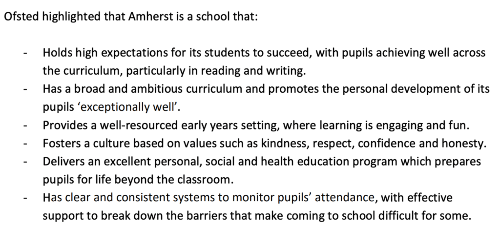 Pictured: The highlights from the Ofsted report into Amherst School.