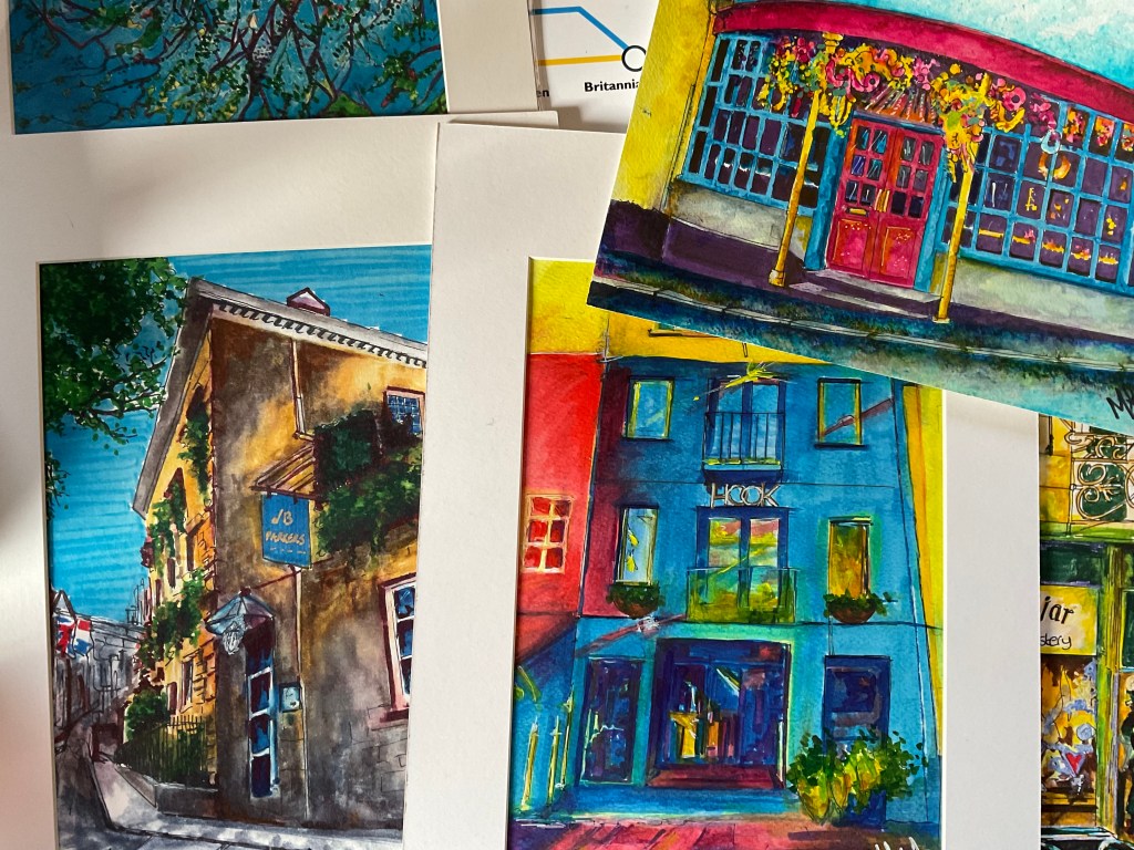 Paintings of various pubs and restaurants from around Guernsey.