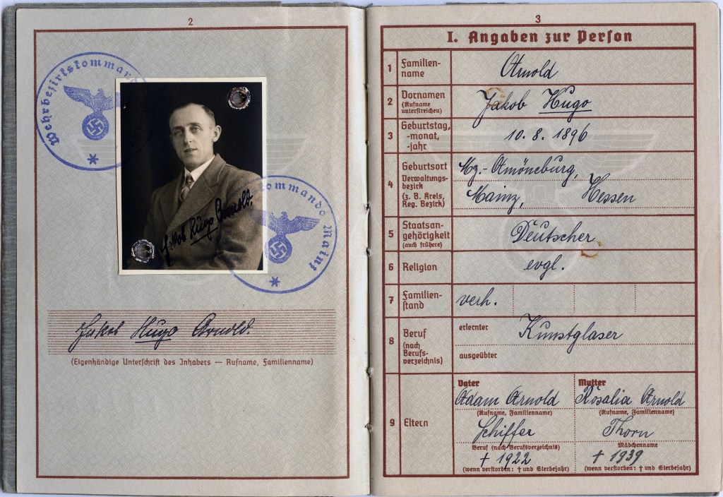 A German Military Passport for Jakob Hugo Arnold.