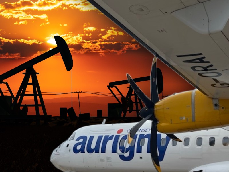 A plane and an oil well.