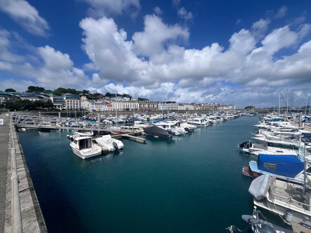 A marina on a sunny day.