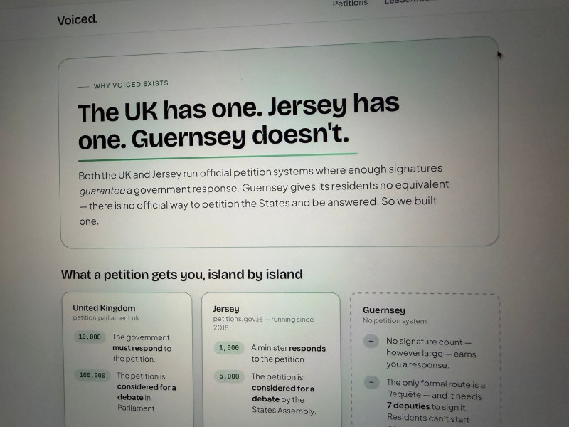 A website screen for Voiced.gg. The UK has one. Jersey has one. Guernsey doesn't. Both the UK and Jersey run official petition systems where enough signatures guarantee a government response. Guernsey gives its residents no equivalent — there is no official way to petition the States and be answered. So we built one. What a petition gets you, island by island United Kingdom petition.parliament.uk 10,000 100,000 The government must respond to the petition. The petition is considered for a debate in Parliament. Jersey petitions.gov.je - running since 2018 1,000 5,000 A minister responds to the petition. The petition is considered for a debate by the States Assembly Guernsey No petition system No signature count - however large - earns you a response. The only formal route is a Requête - and it needs 7 deputies to sign it. Residents can't start one.