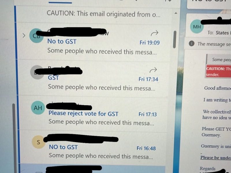 An email screen with emails about GST.