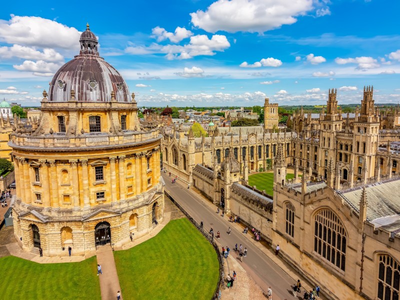 Oxford cityscape with Radcliffe Camera and All Souls college, UK