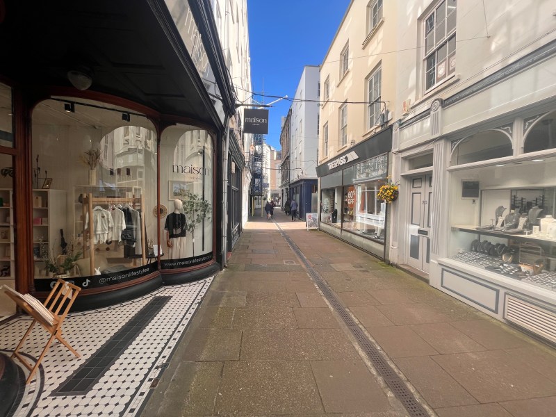 Shops in an open air shopping arcade.