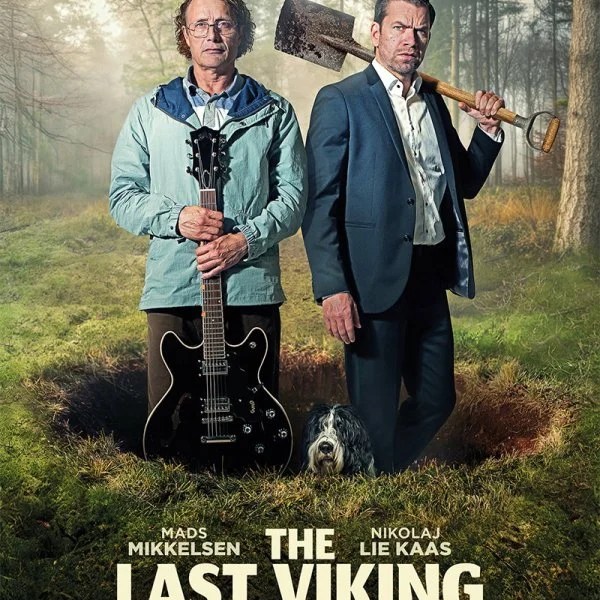 A movie poster that has two men stood in a knee deep hole