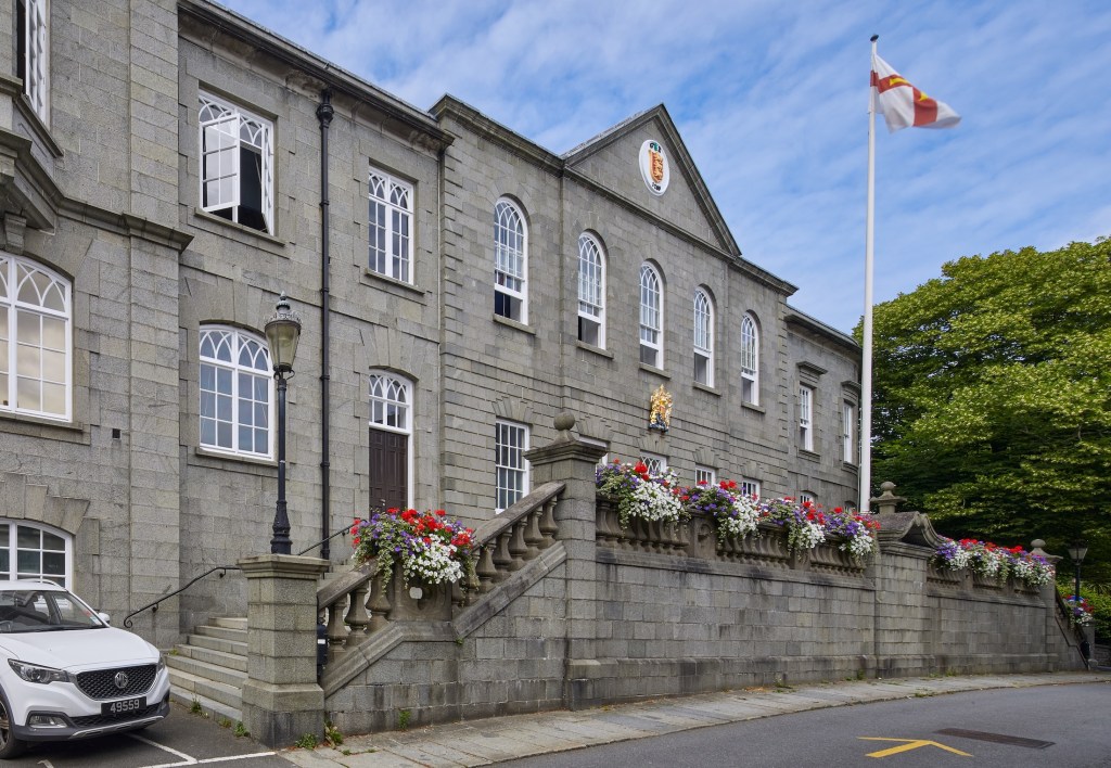 Image of the States of Guernsey chamber building. Guernsey is a major finance centre.