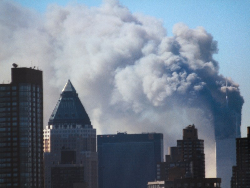 Smoke and debris in the air during the September 11 terrorist attack on the World Trade Center, New York City.